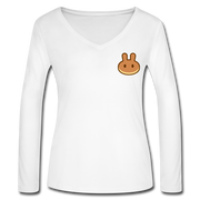 Pancakeswap Women’s Long Sleeve  V-Neck - white
