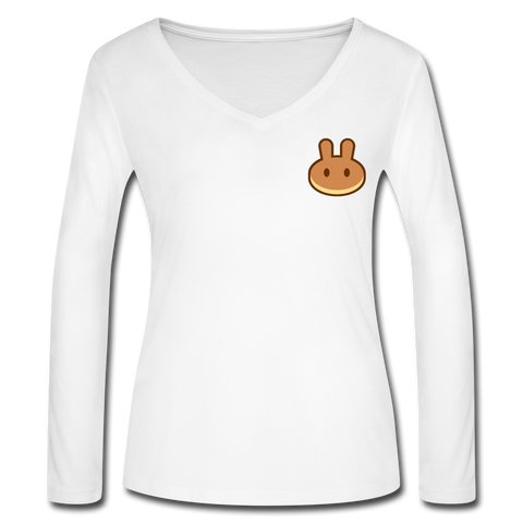 Pancakeswap Women’s Long Sleeve  V-Neck - white