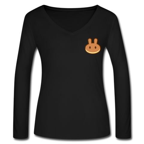 Pancakeswap Women’s Long Sleeve  V-Neck - black