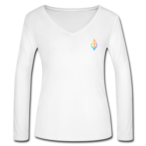 Ethereum Women’s Long Sleeve  V-Neck - white