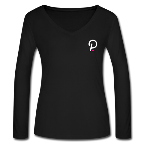 Polkadot Women’s Long Sleeve  V-Neck - black