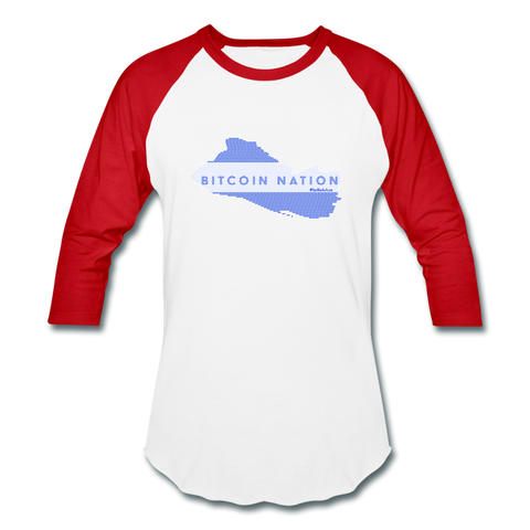 El Salvador Bitcoin Nation Unisex Raglan - white/red