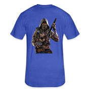 Men's Gas Mask T-shirt w NFT Character (Back) - heather royal