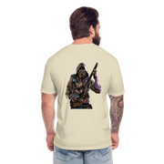 Men's Gas Mask T-shirt w NFT Character (Back) - heather cream
