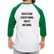 Danger Close Alpha - Baseball T (Light) - Question Everything (Back) - white/kelly green